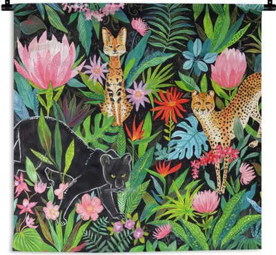 Produktbild von MuchoWow® Wandteppich Wandbehang Dschungel - Tiere - Blätter - Blumen 150x150 cm Tapisserie Dekoration Wandtuch - Wohnaccessoires - Modernes