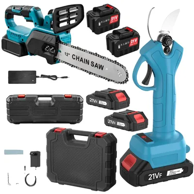 Obrázek produktu pro Akumulátorové zahradní nůžky a řetězová pila, bezkartáčový motor, ergonomický design, zahradní nůžky a řetězová pila