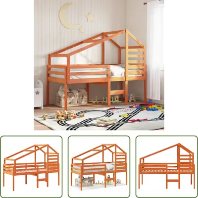 Produktbild von The Living Store Hochbett mit Dach Wachsbraun 80x200 cm Massivholz Kiefer