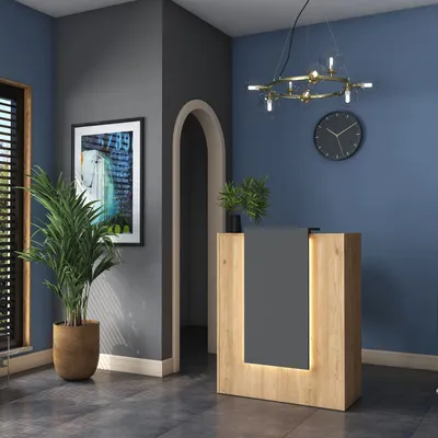 Immagine prodotto di Skye Decor, MA101 - 3859, tavolo da reception, noce, pannello truciolare rivestito al 100% in melamina di classe E1, 90 x 40 x 110 cm