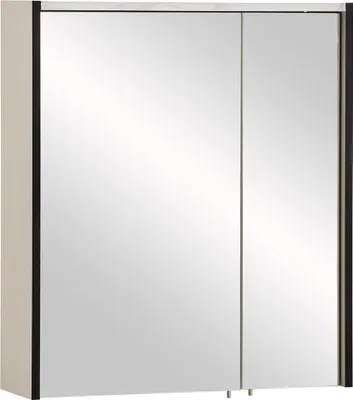 Produktbild von Badezimmer Spiegelschrank in Beige mit Rahmen in Mattschwarz, mit Steckdose - ELMIRA-80