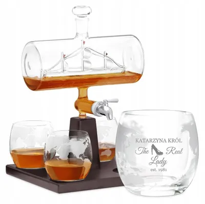 Produktbild von Whisky Set Karafee mit Schiff und 4 Gläsern 1000 ml Glas