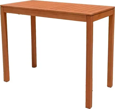A wooden bar table on a white background.
