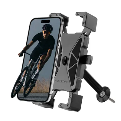 Immagine prodotto di ROCKBROS Supporto per cellulare da bicicletta 360° Supporto per manubrio/astina Supporto universale per moto Stelo Nero