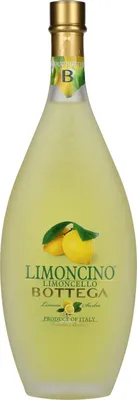 A bottle of Limoncello on a white background.