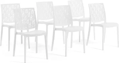 Immagine prodotto di set di 6 sedie impilabili in polipropilene con fibre di vetro per uso esterno e giardino, bar e ristorante, cucina design moderno - AYDA - Bianco