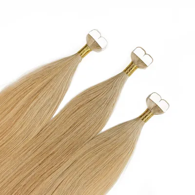 Image de hair2heart Premium Mini Tape Extensions Human Hair - 12 bandes 40cm Blond clair golden ash