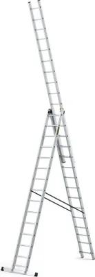 A multi-purpose aluminum ladder is shown against a white background.