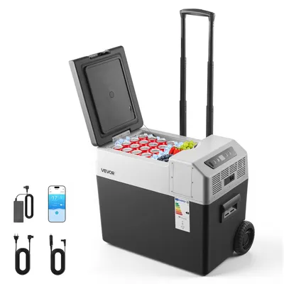 Immagine prodotto di Frigorifero portatile a compressore VEVOR da 40 L, frigorifero da auto con maniglia, controllo tramite app e ruote, 12 V/24 V CC, 100–240 V CA, da -22 °C a 10 °C, congelatore elettrico per camion, furgoni, camper, SUV e campeggio