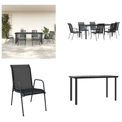 Image de vidaXL Ensemble de jardin 7 pièces noir acier et textilène - Ensemble de jardin - Salon de jardin - Salon d'extérieur - Table de jardin