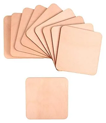 10 Birkenholz-Untersetzer mit Kork, quadratisch, 10x10 cm