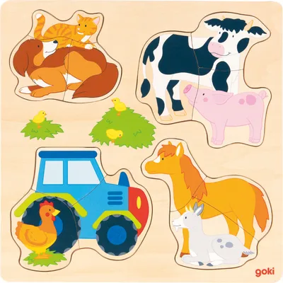Produktbild von Einlegepuzzle Puzzle aus Holz Bauernhoftiere von goki 12 Teile