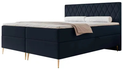 Produktbild von Selsey Caresso - Boxspringbett 160x200, Bonellmatratze, Topper, Velours, dunkelblau