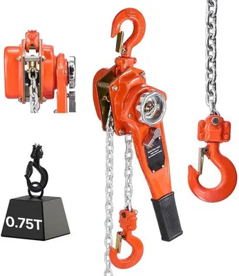 Obrázok produktu pre Pákový kladkostroj - Ráčnový kladkostroj - Nosnosť 750 kg - Výška zdvihu 6 m - Reťaz zo zliatiny G80 - Mechanická dvojzápadková brzda - Háky otočné o 360°