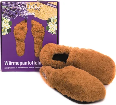 Produktbild von Habibi Wärmeschuhe aufheizbare Thermo Hausschuhe Fußwärmer für Mikrowelle & Ofen - caramel, Schuhgröße L (EUR 41-45)
