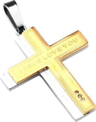 Produktbild von Edelstahl Anhänger aus 316L Kreuz Gold mit Schrift