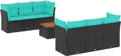 Produktbild von 7-tlg. Garten-Sofagarnitur mit Kissen Schwarz Poly Rattan