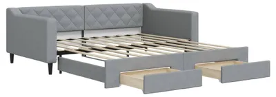 Imagen del producto de Cama nido extensible con cajones, color gris claro, 100x190 cm, tapizada