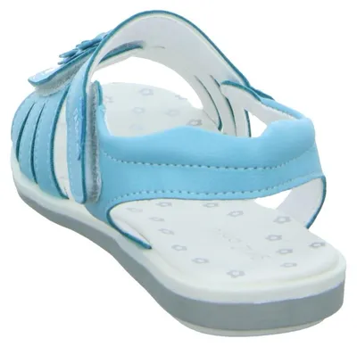 Produktbild von Blaue Damen Sommer Sandalette mit Blumen-Applikationen und flacher Sohle