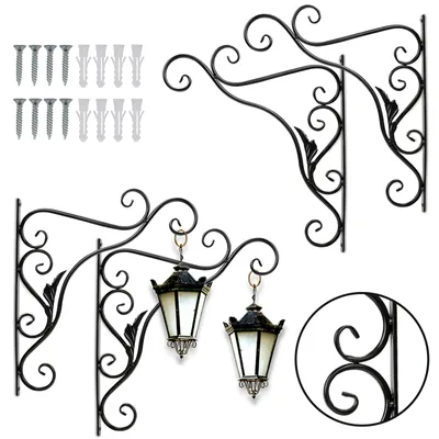 Produktbild von Hengda 4 Stück Haken Wandhalterung Blumenampel Haken, Ampel Wandhaken, Langer Garten Schwenkhaken, Gusseisen Blatt 35cm