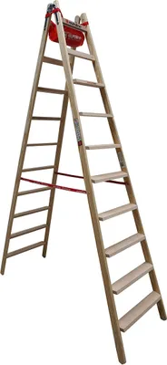 Produktbild von Euroline Holz Stufenstehleiter mit Comfort-Stufen mit Werkzeugablage 2x10 Stufen