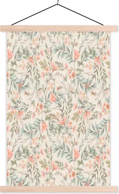 Produktbild von MuchoWow® Textilposter Blumen - Vintage - Pastell 120x180 cm mit holzfarbenen Rahmen - Textil-Plakat