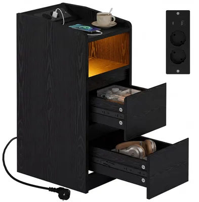 Immagine prodotto di IRONCK, comodino stretto, tavolino laterale con base di ricarica e luce LED, colore nero