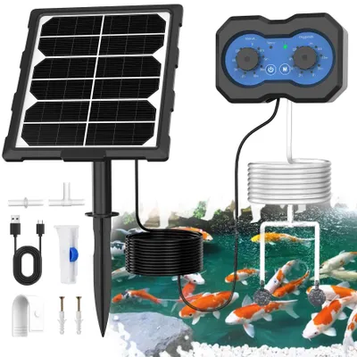 Produktbild von MIAJARD Solar Teichbelüfter mit Akku, 3W Solar Sauerstoffpumpe für Teich, Aufladbar Aquarium Luftpumpe mit 2200 mAh 146 Modi