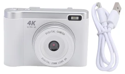 Obrázok produktu pre Digitálny fotoaparát 1080p s rozlíšením 12 MP, automatickým zaostrovaním, vhodný na vlogovanie, s 2,8-palcovým otočným displejom s uhlom 180 stupňov, 8-násobným zoomom a stabilizáciou obrazu, biely