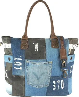Produktbild von Sunsa Damen Handtasche. XXL Tasche aus Canvas recycelte Jeans & Leder.