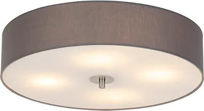 Produktbild von QAZQA - Modern Country Deckenleuchte I Deckenlampe I Lampe I Leuchte grau 50 cm - Drum mit SchirmI 4-flammig I Wohnzimmer I Schlafzimmer - Textil Rund - LED geeignet E27