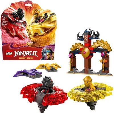 Produktbild von LEGO NINJAGO Spinjitzu Drachen Duell Pack 71826, Bauset mit 2 Kreiseln, 2 Minifiguren, Tempel Kampfarena, ab 6 Jahren