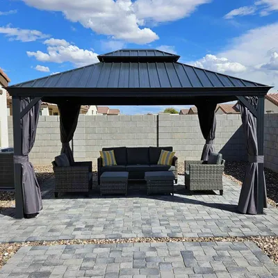 Produktbild von PURPLE LEAF Hardtop Pavillon 3.65x4.25m wasserdicht winterfest und stabil für den Garten,grau