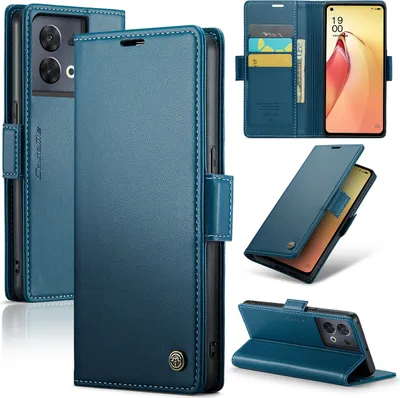 Produktbild von Oppo Reno8 Pro Hülle, Leder Brieftasche Kartenfach Schutzhülle mit Standfunktion für Oppo Reno8 Pro Blau