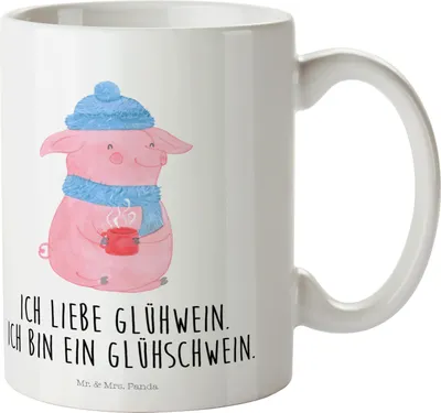 Produktbild von Mr. & Mrs. Panda Plastikbecher Schwein Glühwein - Weiß - Geschenk, Haferl, Weihnachtsmarkt, Trinklernbecher, Weihnachten, Punsch, Camping Tasse, Pott, Kinderbecher