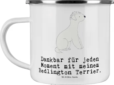 Produktbild von Mr. & Mrs. Panda Emaille Tasse Bedlington Terrier Moment - Weiß - Geschenk, blechbecher, Teetasse, Becher, Pott