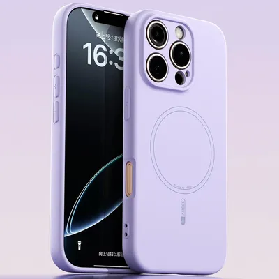 Image de Coque magnétique pour iPhone 16 Pro, compatible MagSafe, silicone liquide, résistant aux chocs et aux rayures Violet
