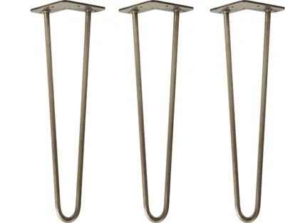 Produktbild von Natural Goods Berlin HAIRPIN Legs, Haarnadelbeine, Möbelfüße, Tischbeine, Antik Gold, 45 cm, 2 Streben, 3 Stück