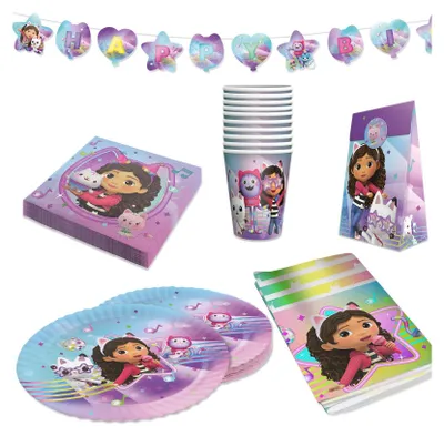 Produktbild von Gabby’s Dollhouse Partyset 93-tlg – Geschirr, Servietten, Geschenktüten, Deko