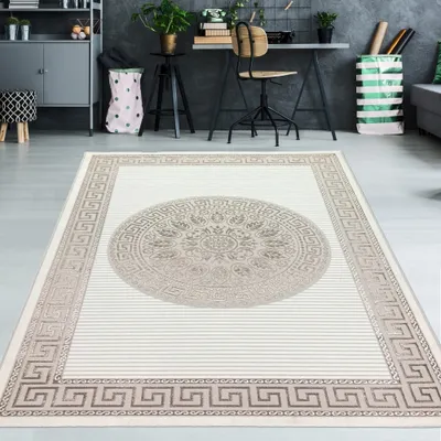 Produktbild von Glänzender Designerteppich mit Orientalischem Muster in weiß beige bronze Größe - 200 cm Rund