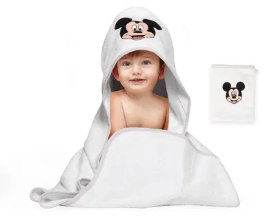 Produktbild von Disney Baby Kapuzenhandtuch Set, 2-teiling, 100% Baumwolle - Mickey Maus - 80x80cm + 15x20 cm