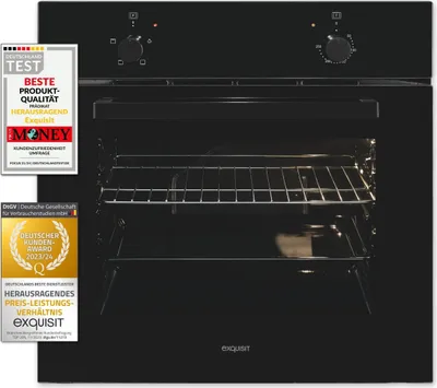 Exquisit Einbaubackofen EBE255-020 schwarz | Energieeffizienzklasse A | 59,0 l Garraum | Einbaubackofen 60 cm