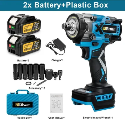 Image de Visseuse à chocs sans fil - Emmanchement carré de 1,27 cm - Couple de 900 Nm - Moteur sans balais - 6 000 tr/min - 18 V - 2 batteries - Mallette en plastique