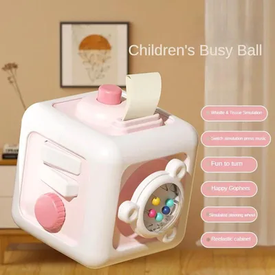 Produktbild von 6-in-1 Montessori Lernspielzeug für Kinder, Sensorik-Spielbrett, Geschicklichkeitsspiel, Aktivitätswürfel – New Pink