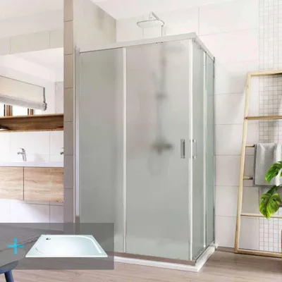 Productafbeelding van Mereo Doucheset: LIMA, rechthoekig, 100x120x100x190 cm, chroom, aluminium, glazen wanden, inclusief douchebak van gietmarmer - CK85542KM