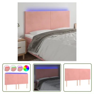 Produktbild von The Living Store LED Kopfteil Rosa 200x5x118/128 cm Samt