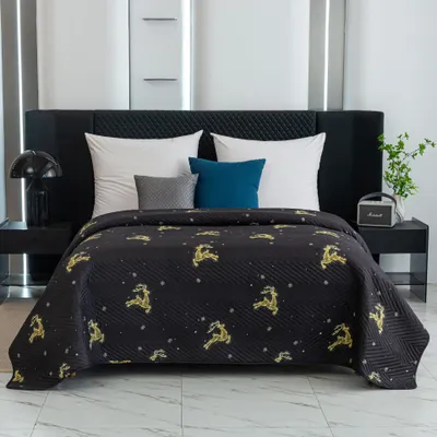 Produktbild von FEBE Tagesdecke Weihnachts Rentiere Bettüberwurf 240x220 cm Überwurfdecke Sofadecke Sofaüberwurf Flauschig Mikrofaser Zimmer Deko