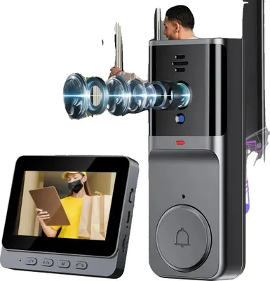 Produktbild von Video-Türklingel, Gegensprechanlage, 4,3 Zoll IPS-Bildschirm, schwarz