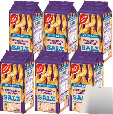 Produktbild von Gut & Günstig Gebäckstangen gesalzen aus Hefeteig gedreht 6er Pack (6x150g Packung) + usy Block