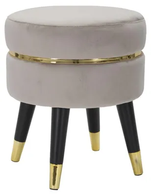 Produktbild von Hocker Paris Grau und Gold in Stoff auf schwarzen Beinen – Ø 35 x H 40,5 cm